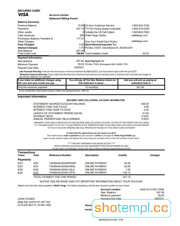 Wells Fargo Bank Statement Template in PDF Format